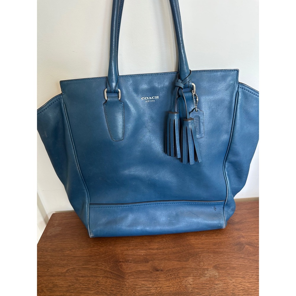 Coach Blue Tanner Leather Tassel Tote Bag Silver Hardware 19924